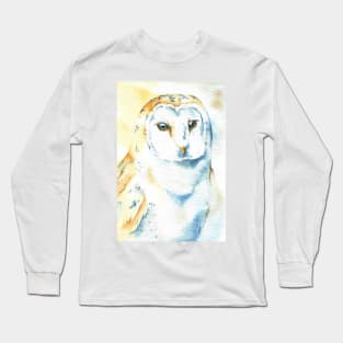 barn owl watercolor portrait bird Long Sleeve T-Shirt